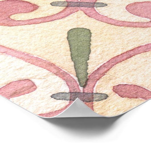 Italiaans Spaans Majolica Roze Bloemen Waterverf Poster (Hoek)