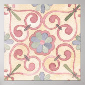 Italiaans Spaans Majolica Roze Bloemen Waterverf Poster (Voorkant)