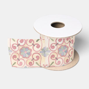 Italiaans Spaans Majolica Roze Bloemen Waterverf Satijnen Lint