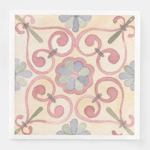 Italiaans Spaans Majolica Roze Bloemen Waterverf Servet