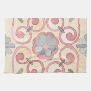 Italiaans Spaans Majolica Roze Bloemen Waterverf Theedoek