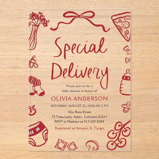 Italiaans speciale levering grillig Baby shower Acryl Uitnodigingen (Voorkant)