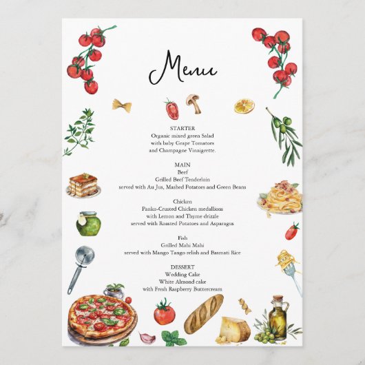 Italiaans Stijl Menukaart Pasta Pizza (Voorkant)