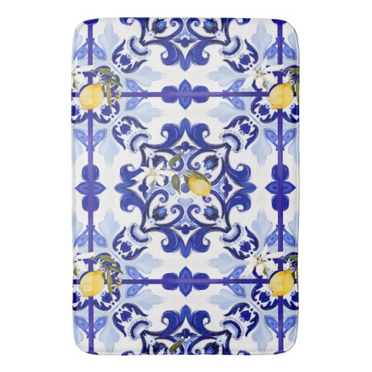 Italiaans stijl, tegels, majolica, citroen, all-ov badmat (Voorkant Verticaal)