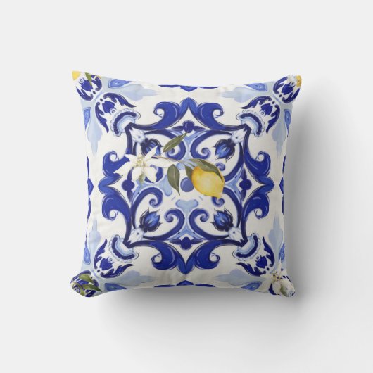 Italiaans stijl, tegels, majolica, citroen, all-ov buitenkussen (Voorkant)