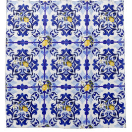 Italiaans stijl, tegels, majolica, citroen, all-ov douchegordijn