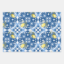 Italiaans stijl, tegels, majolica, citroen, all-ov inpakpapier vel