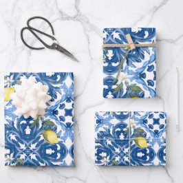 Italiaans stijl, tegels, majolica, citroen, all-ov inpakpapier vel