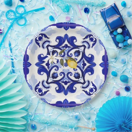 Italiaans stijl, tegels, majolica, citroen, all-ov papieren bordje (Feest)