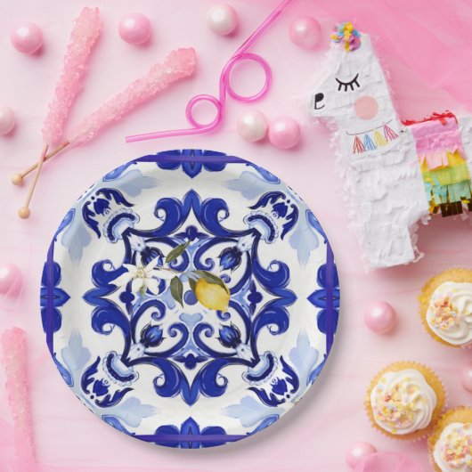 Italiaans stijl, tegels, majolica, citroen, all-ov papieren bordje (Feest)