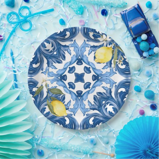 Italiaans stijl, tegels, majolica, citroen, all-ov papieren bordje (Feest)