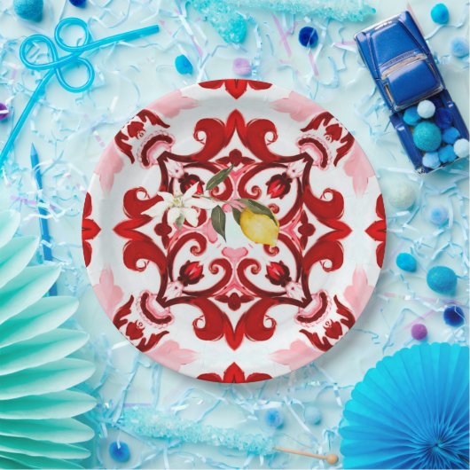 Italiaans stijl, tegels, majolica, citroen, all-ov papieren bordje (Feest)