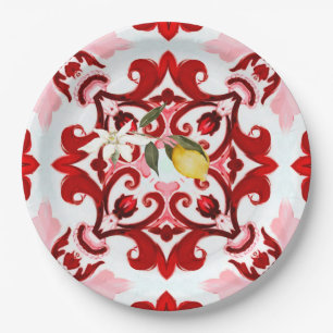 Italiaans stijl, tegels, majolica, citroen, all-ov papieren bordje