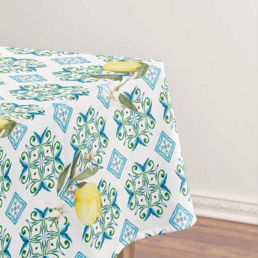 Italiaans stijl, tegels, majolica, citroen, all-ov tafelkleed (Voorbeeld)
