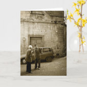 Italiaans straatbeeld in sepia wenskaart kaart (Gele Bloem)