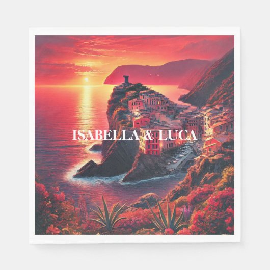 Italiaans Sunset Coastal Bold Rood & Sinaasappel K Servet (Voorkant)