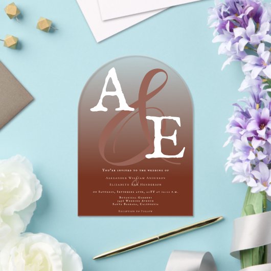 Italiaans Sunset Sinaasappel Minimalistische Monog Acryl Uitnodigingen (Insitu (Huwelijk))