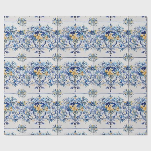 Italiaans Tegel Blauw en Wit Amalfi Coast Decoupag Cadeaupapier (Vlak)