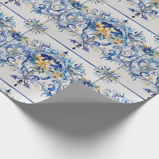 Italiaans Tegel Blauw en Wit Amalfi Coast Decoupag Cadeaupapier (Hoek)