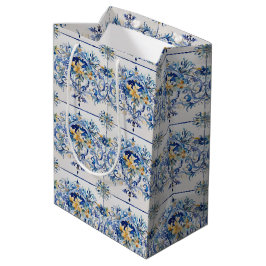 Italiaans Tegel Blauw en Wit Bloemen Vrijgezellenf Medium Cadeauzakje