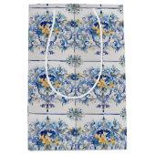 Italiaans Tegel Blauw en Wit Bloemen Vrijgezellenf Medium Cadeauzakje (Voorkant)