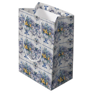 Italiaans Tegel Blauw en Wit Bloemen Vrijgezellenf Medium Cadeauzakje