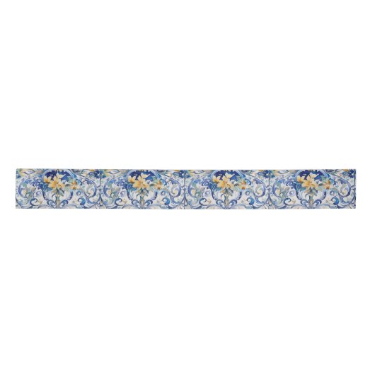 Italiaans Tegel Blauw N Wit Geel Bloemen Decoupage Satijnen Lint (Voorkant)
