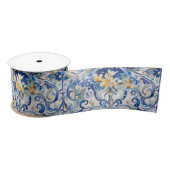 Italiaans Tegel Blauw N Wit Geel Bloemen Decoupage Satijnen Lint (Spoel)