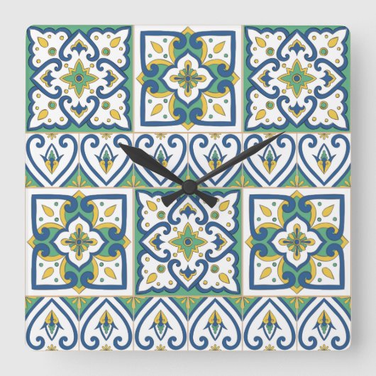 Italiaans Tegel Patroon - Siciliaanse keramiek Vierkante Klok (Voorkant)
