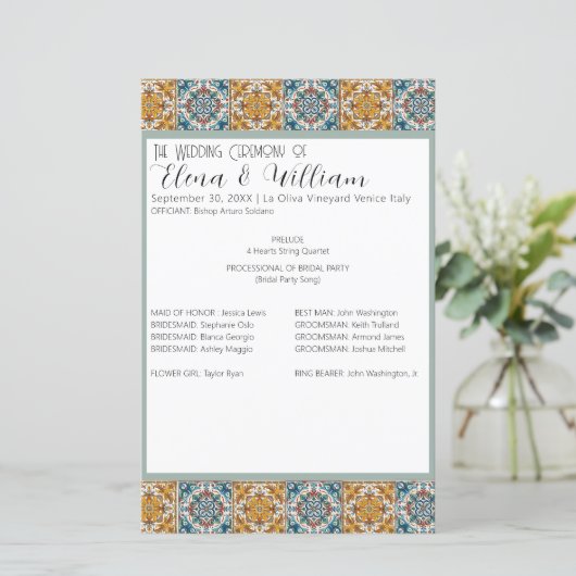 Italiaans Tegels Destination Wedding Ceremony Prog (Staand voorkant)