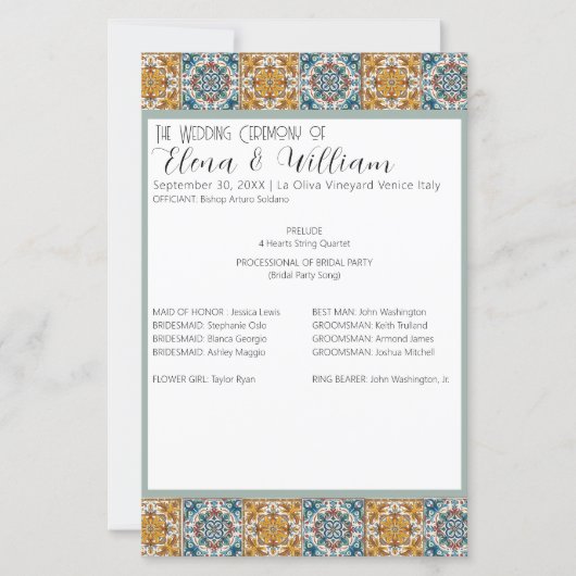 Italiaans Tegels Destination Wedding Ceremony Prog (Voorkant)