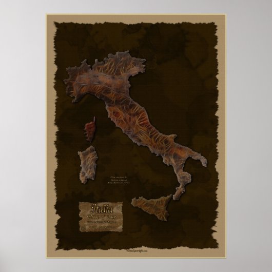 ITALIAANS Textured Map Art Poster (Voorkant)