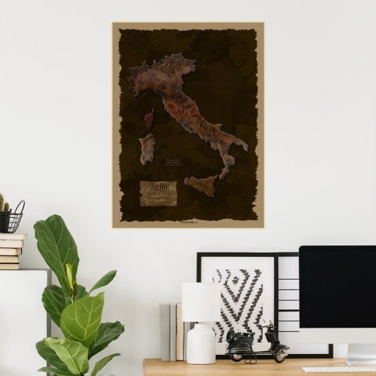 ITALIAANS Textured Map Art Poster (Thuiskantoor)