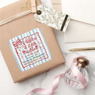 Italiaans thema baby shower blauwe strepen rode st vierkante sticker