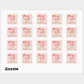 Italiaans thema baby shower rode strik kleine vierkante sticker (Vel)