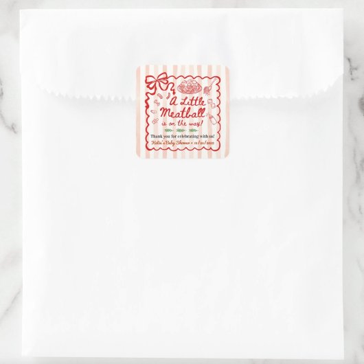 Italiaans thema baby shower rode strik kleine vierkante sticker