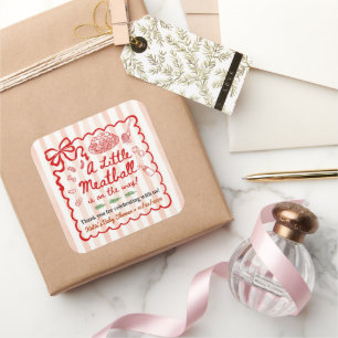 Italiaans thema baby shower rode strik vierkante sticker