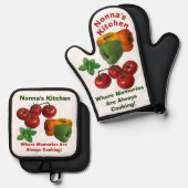 Italiaans thema Nonna's Kitchen Ovenwant & Pannenlap Set (Voorkant / Achterkant)
