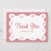 Italiaans-thema rood geruite bruiloft dank u bedankkaart (Voorkant)