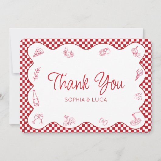 Italiaans-thema rood geruite bruiloft dank u bedankkaart (Voorkant)