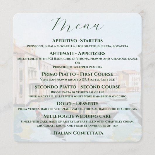 Italiaans thema - Venetiaanse bruiloft Menu (Voorkant)