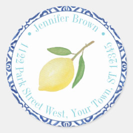 Italiaans thema zomer bruiloft citroenen retouradr ronde sticker