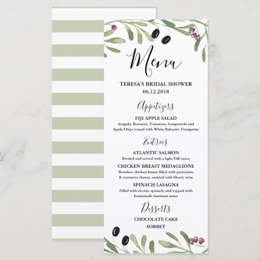 Italiaans Toscaans Grieks Vrijgezellenfeest, huwel Menu (Voorkant / Achterkant)