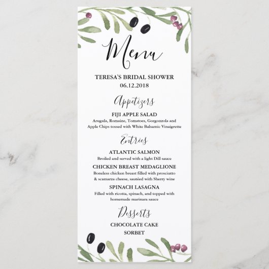 Italiaans Toscaans Grieks Vrijgezellenfeest, huwel Menu (Voorkant)