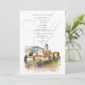 Italiaans Toscane Monogram Bestemming Bruiloft Kaart (Staand voorkant)