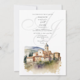Italiaans Toscane Monogram Bestemming Bruiloft Kaart
