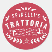 Italiaans Trattoria  Restaurant Logo Red Ronde Sticker (Voorkant)