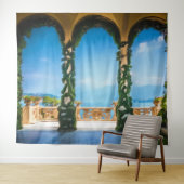 Italiaans Villa Strand Scène Turquoise Blauw Zee Wandkleed (In Situ (horizontaal))