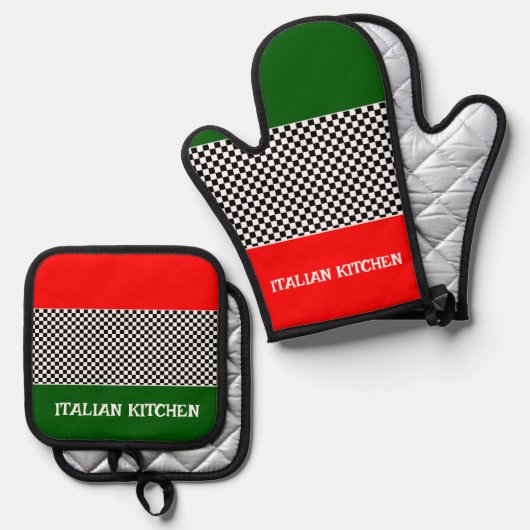 Italiaans vlaggenontwerp ovenwant & pannenlap set (Voorkant / Achterkant)