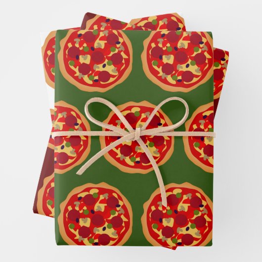 Italiaans voedselgrijs pepperoni pizzapatroon inpakpapier vel (In situ)